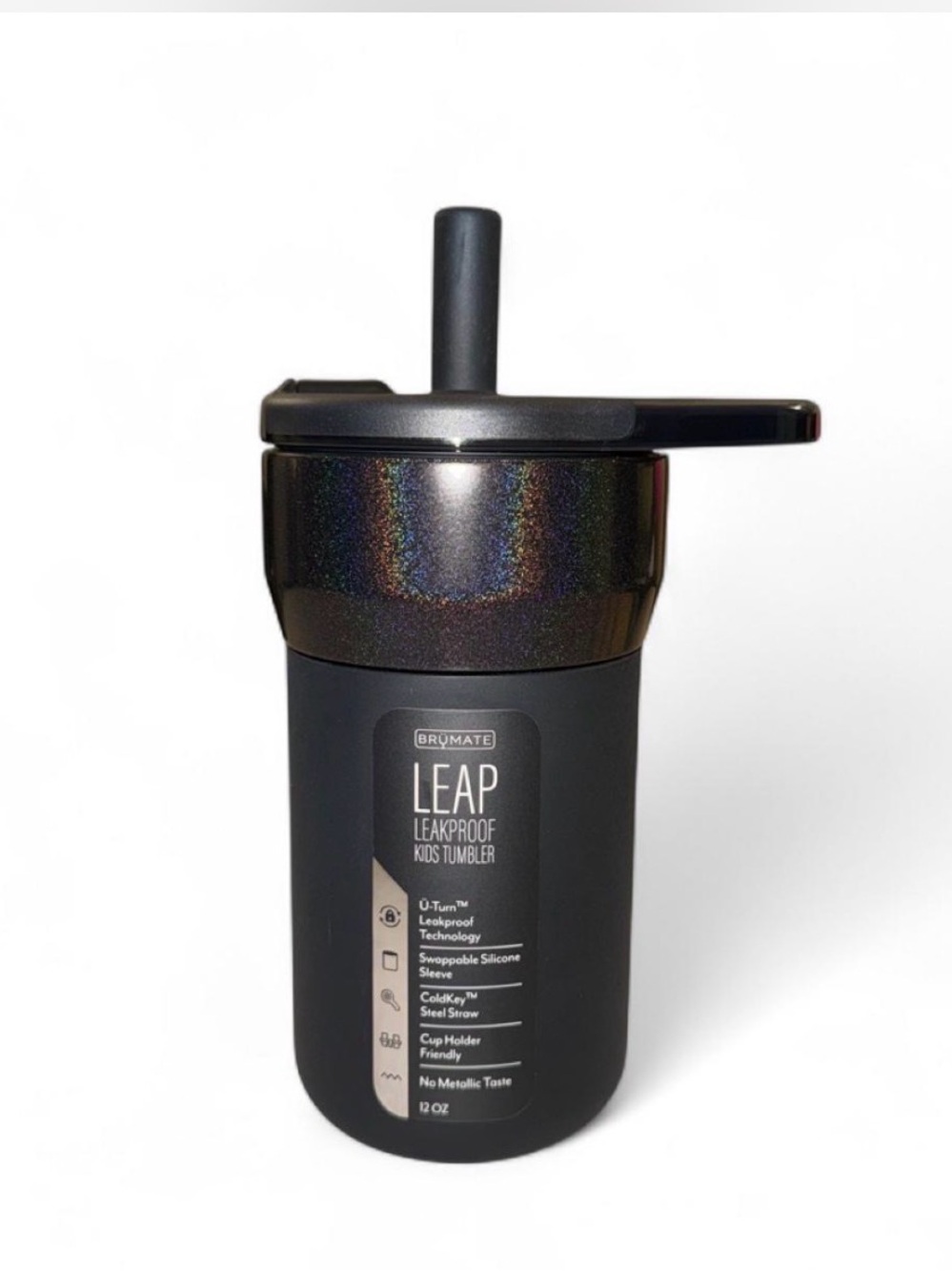 BRUMATE LEAP Leakproof Kids Tumbler - Black with Iridescent Lid